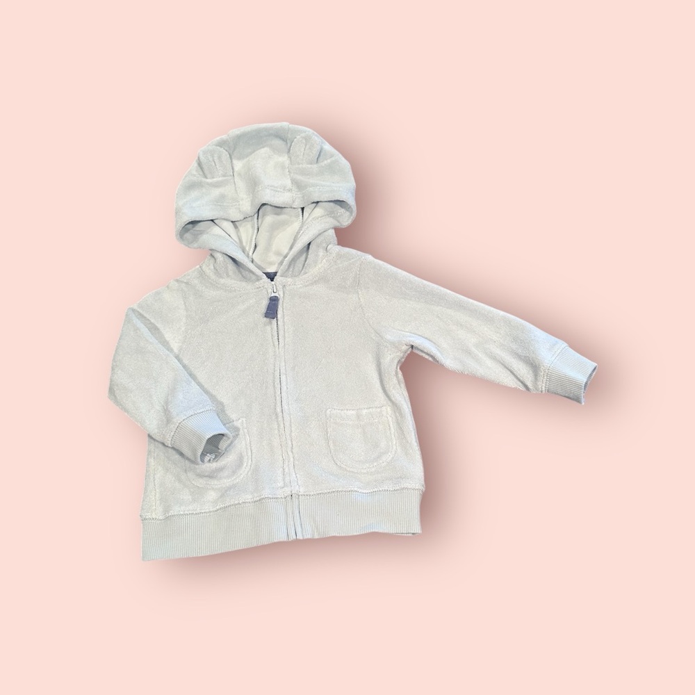 Baby Carter's Light Blue Velour Zip Up Hooded Jacket Size 9 Months
